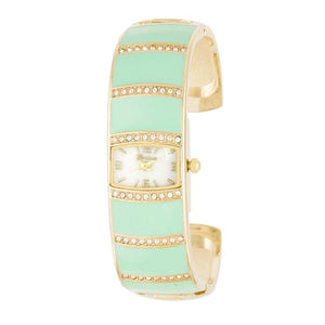 Gold Cuff Watch With Crystals - Mint - Jewelry Xoxo