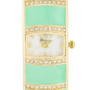 Gold Cuff Watch With Crystals - Mint - Jewelry Xoxo