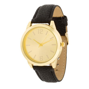 Gold Black Leather Watch - Jewelry Xoxo