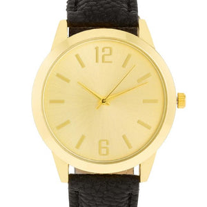 Gold Black Leather Watch - Jewelry Xoxo