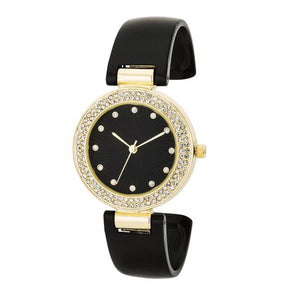 Black Cuff Crystal Watch - Jewelry Xoxo