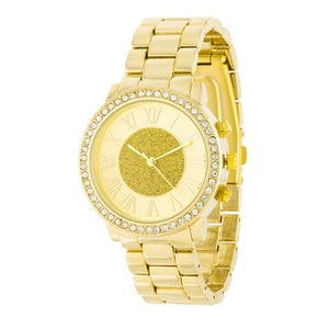 Roman Numeral Goldtone Watch With Crystals - Jewelry Xoxo