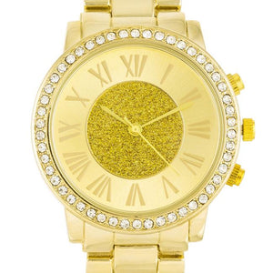 Roman Numeral Goldtone Watch With Crystals - Jewelry Xoxo