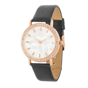 Rose Gold Shell Pearl Watch With Crystals - Jewelry Xoxo