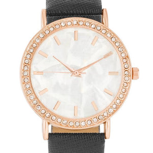 Rose Gold Shell Pearl Watch With Crystals - Jewelry Xoxo