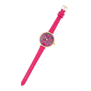 Gold Watch With Floral Print Dial - Jewelry Xoxo