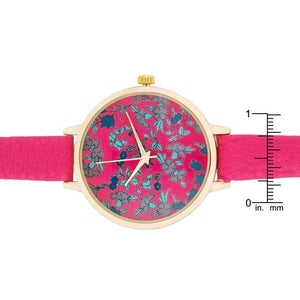 Gold Watch With Floral Print Dial - Jewelry Xoxo