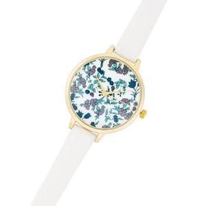 Gold Watch With Floral Print Dial - Jewelry Xoxo