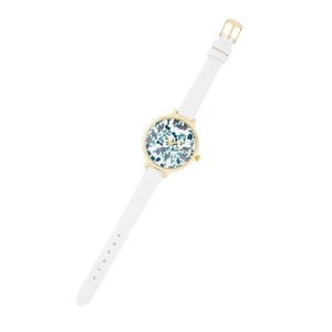 Gold Watch With Floral Print Dial - Jewelry Xoxo