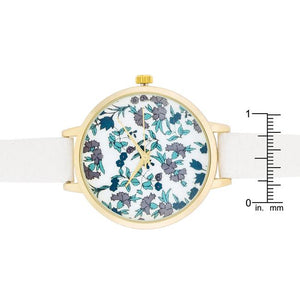 Gold Watch With Floral Print Dial - Jewelry Xoxo