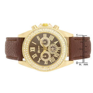 Brown Leather Watch With Crystals - Jewelry Xoxo