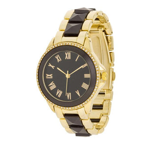 Black And Gold Metal Crystal Watch - Jewelry Xoxo