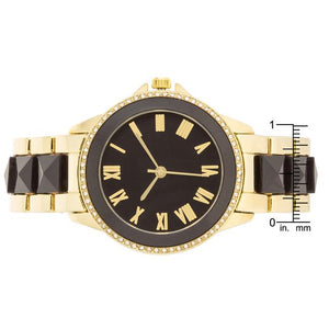 Black And Gold Metal Crystal Watch - Jewelry Xoxo