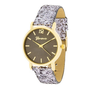 Gold Watch With Glitter Leather Strap - Jewelry Xoxo