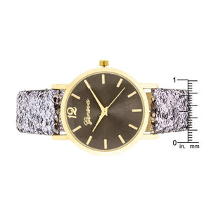 Gold Watch With Glitter Leather Strap - Jewelry Xoxo