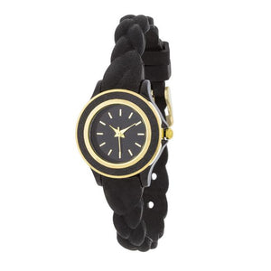 Carmen Braided Ladylike Watch With Black Rubber Strap - Jewelry Xoxo