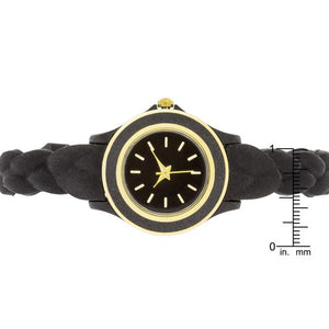 Carmen Braided Ladylike Watch With Black Rubber Strap - Jewelry Xoxo