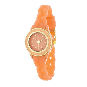 Carmen Braided Ladylike Watch With Coral Rubber Strap - Jewelry Xoxo