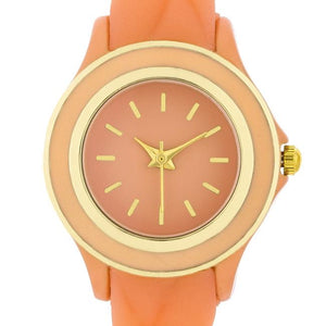 Carmen Braided Ladylike Watch With Coral Rubber Strap - Jewelry Xoxo