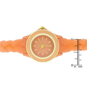 Carmen Braided Ladylike Watch With Coral Rubber Strap - Jewelry Xoxo