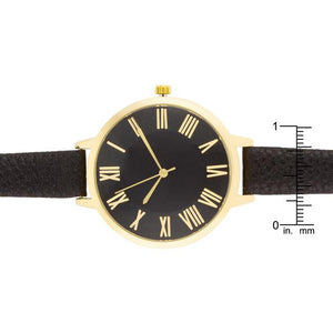 Gold Watch With Black Leather Strap - Jewelry Xoxo