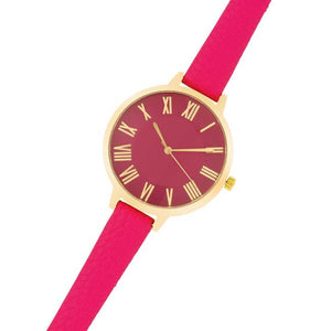 Gold Watch With Pink Leather Strap - Jewelry Xoxo