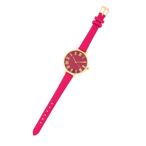 Gold Watch With Pink Leather Strap - Jewelry Xoxo