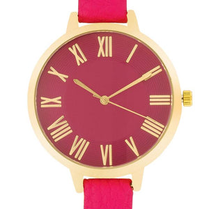 Gold Watch With Pink Leather Strap - Jewelry Xoxo