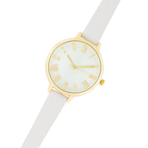 Gold Watch With White Leather Strap - Jewelry Xoxo