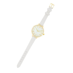 Gold Watch With White Leather Strap - Jewelry Xoxo