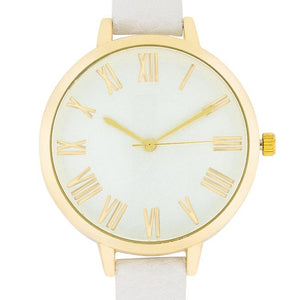 Gold Watch With White Leather Strap - Jewelry Xoxo