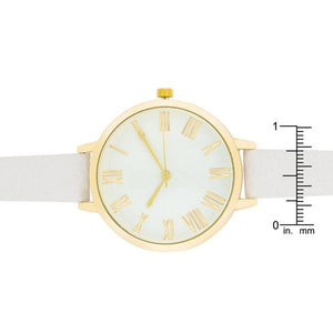Gold Watch With White Leather Strap - Jewelry Xoxo