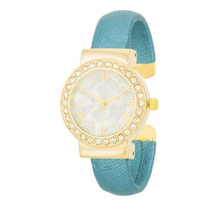 Fashion Shell Pearl Cuff Watch With Crystals - Jewelry Xoxo