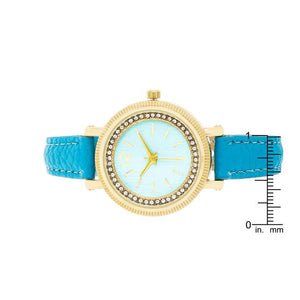 Georgia Gold Crystal Watch With Turquoise Leather Strap - Jewelry Xoxo