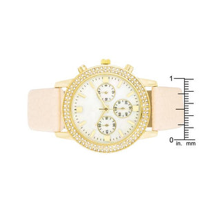 Shell Pearl Dial Watch With Crystals - Jewelry Xoxo