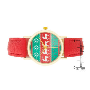 Gold Holiday Watch With Red Leather Strap - Jewelry Xoxo