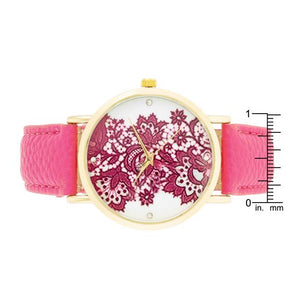 Gold Watch With Floral Print Dial - Jewelry Xoxo