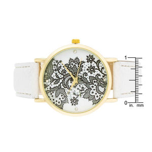 Gold Watch With Floral Print Dial - Jewelry Xoxo