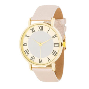 Gold Classic Watch With Champagne Leather Strap - Jewelry Xoxo