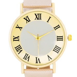 Gold Classic Watch With Champagne Leather Strap - Jewelry Xoxo