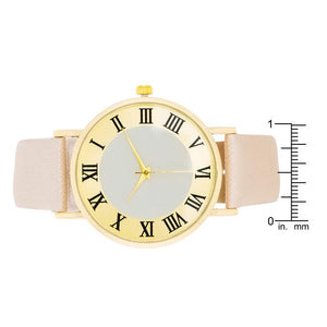 Gold Classic Watch With Champagne Leather Strap - Jewelry Xoxo