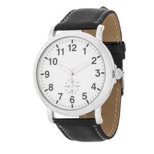 Silver Classic Watch With Black Leather Strap - Jewelry Xoxo