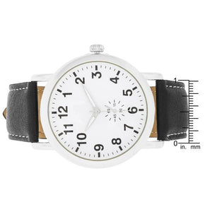Silver Classic Watch With Black Leather Strap - Jewelry Xoxo
