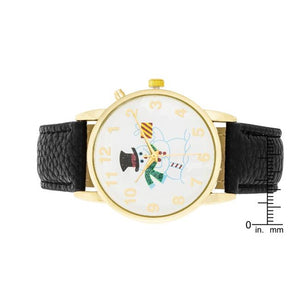 Gold Holiday Tune Watch With Black Leather Strap - Jewelry Xoxo