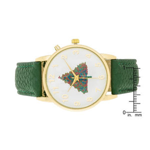 Gold Holiday Tune Watch With Green Leather Strap - Jewelry Xoxo