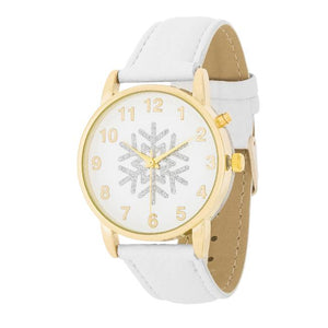 Gold Holiday Tune Watch With White Leather Strap - Jewelry Xoxo