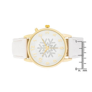 Gold Holiday Tune Watch With White Leather Strap - Jewelry Xoxo