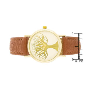 Fashion Tree Dial Watch With Leather Band - Jewelry Xoxo