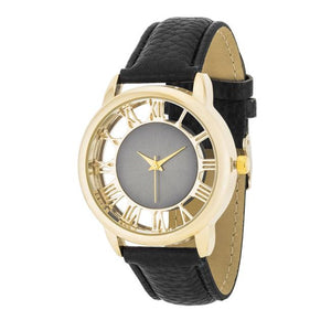Cecelia Gold Boyfriend Watch With Black Leather Band - Jewelry Xoxo