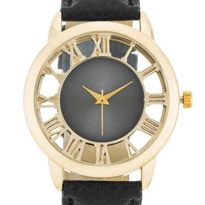 Cecelia Gold Boyfriend Watch With Black Leather Band - Jewelry Xoxo